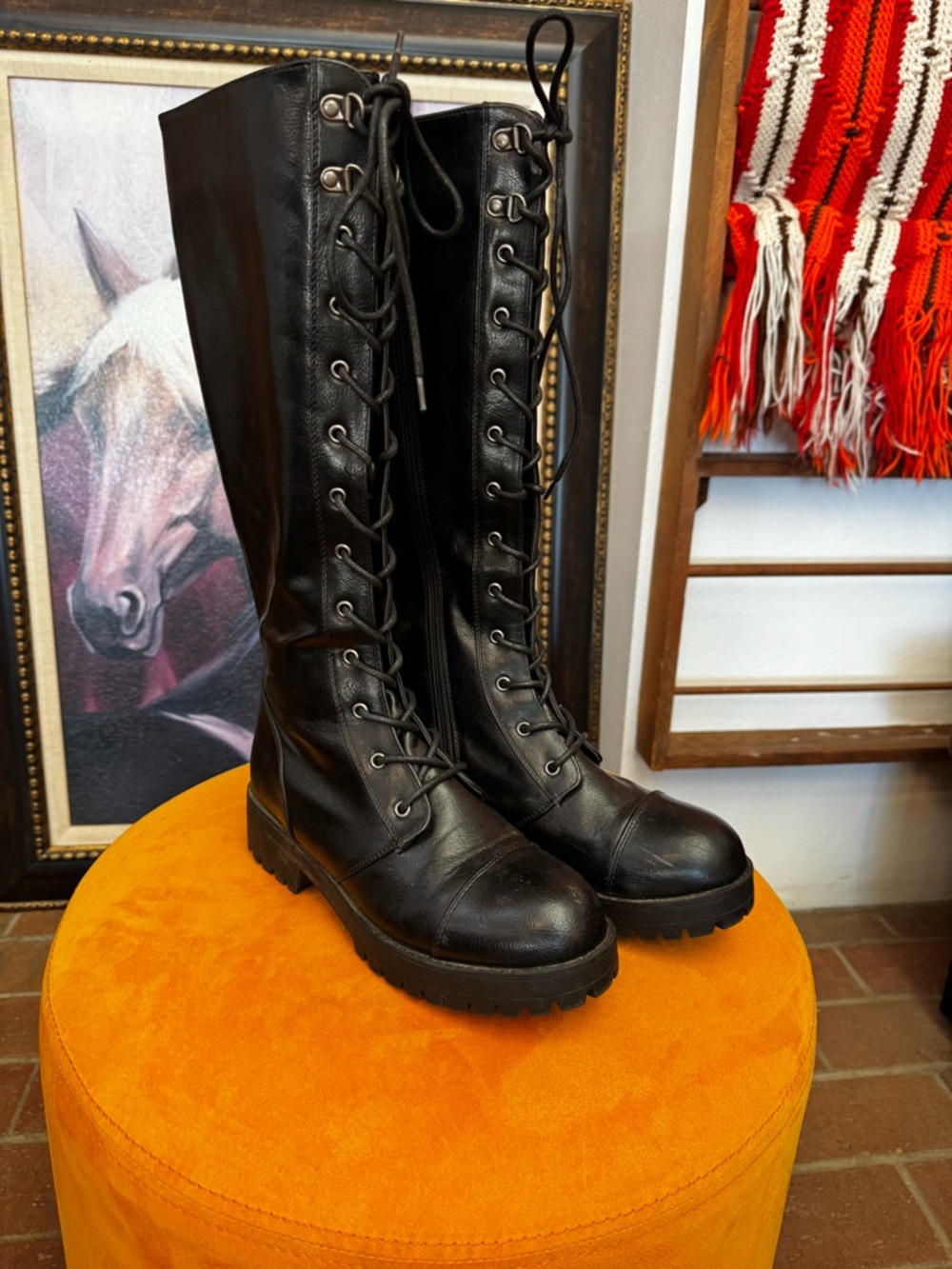 Dirty Laundry Black Lace-Up Tall Combat Boots